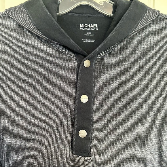 Michael Kors | Navy Blue Snap Down Hooded sweater with elbow patches Size M - Picture 4 of 9